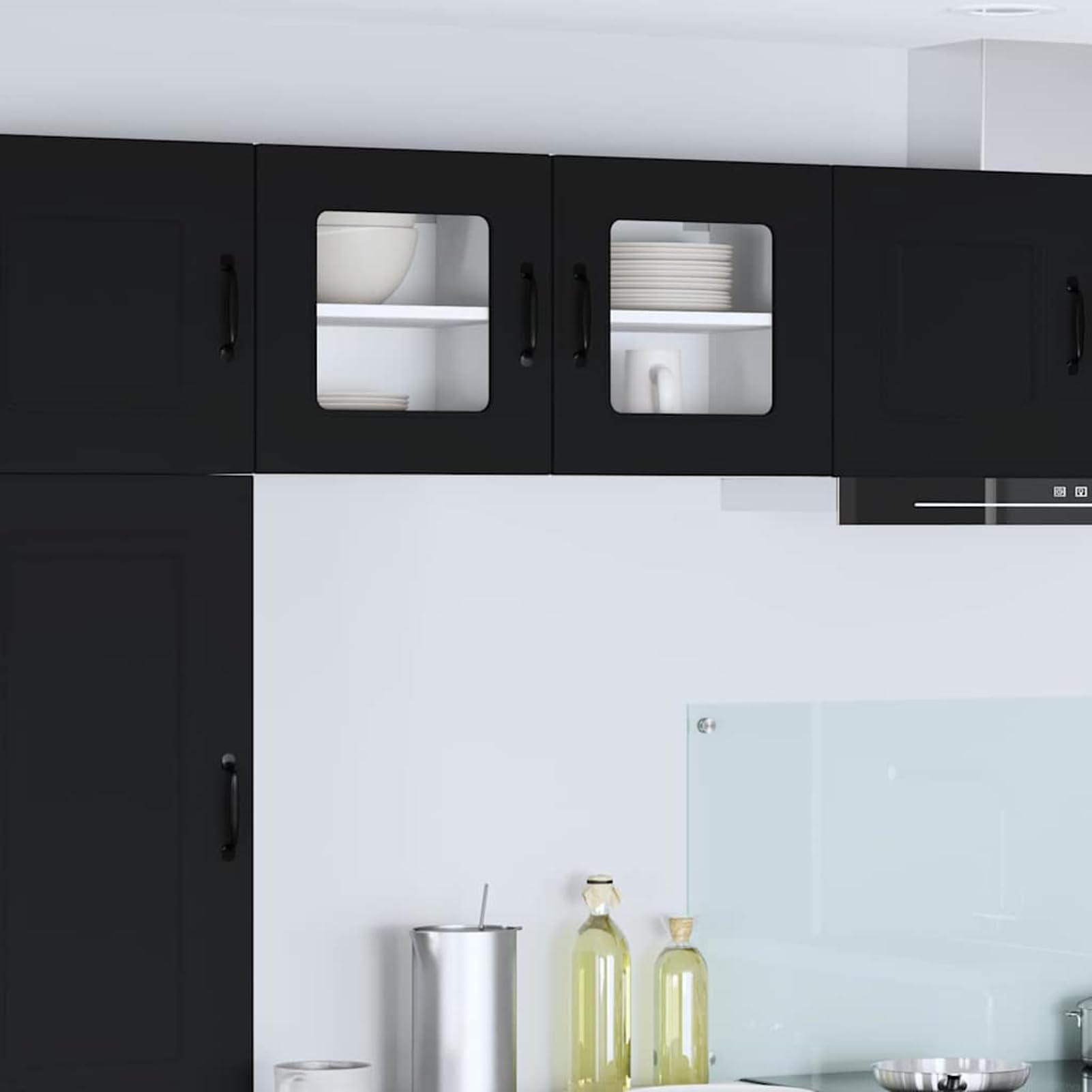 Homgoday Weiße Wandküche mit Regalbrettern & Metallgriffen - Stauraum für Küche & Gewürze Model884477