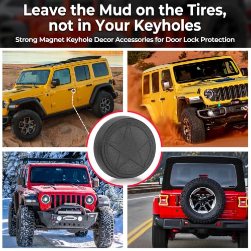 Image of CALBEAU Strong Magnet Keyhole Covers Compatible with 2018-2026 Jeep Wrangler JL and Gladiator JT, 2 Front & 1 Tailgate Door Lock Protectors, Star, 3 PCS
