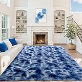 6x9 ft Fuzzy Rug for Living Room Soft Fluffy Blue White Bedroom Area Rugs Non-Slip Shaggy Carpet for Nursery Kids PlayRoom Dorm Office Indoor Modern Plush Carpets