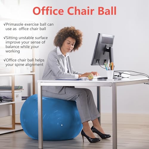 Image of Primasole Exercise Ball for Balance Stability Fitness Workout Yoga Pilates at Home Office & Gym Birthing Ball for Pregnancy, Office Ball Chair