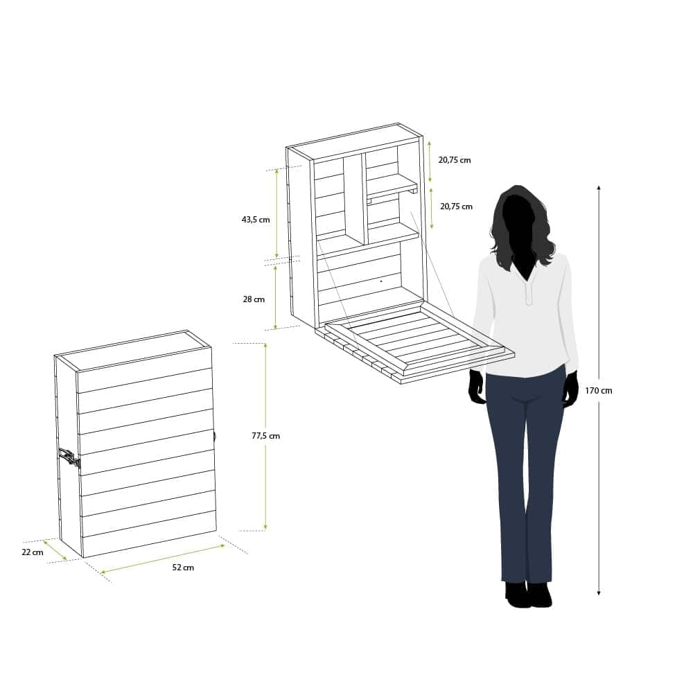 Gardiun Mueble Bar de Pared con Mesa Cheers 52x22x77,5 cm Armario de Madera con Baldas y Puerta Frontal Convertible en Mesa