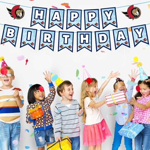 Senators Happy Birthday Banner, Hockey Theme Birthday Decorations for Boys Girls Teens Adults, Reusable Background Wall Decor for Birthday Party Supplies — view 4