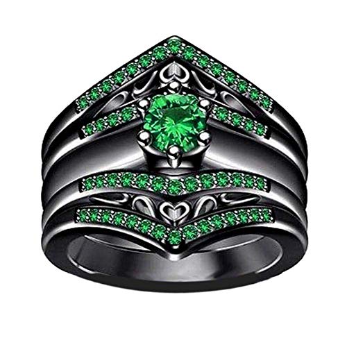 Black Plated Womens Wedding Ring Sets Bridal Sets Blue Cz Engagement Ring 3pcs Rings Wedding Bands