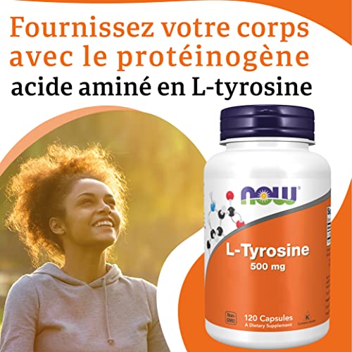 Now Foods, L-Tyrosine, 500 mg, 120 Capsules, Testé en Laboratoire, Sans Gluten, Sans Soya, Non-GMO – Image 4