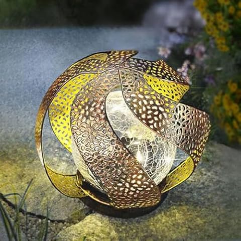 Huaxu Solar Garden Lights Outdoor Waterproof Cracked Glass Globe LED Lights Bronze Art Metal Retro Design Decorative Yard Patio Lawn Pathway Lawn Gift for Halloween Christmas Anniversary Birthday Cover