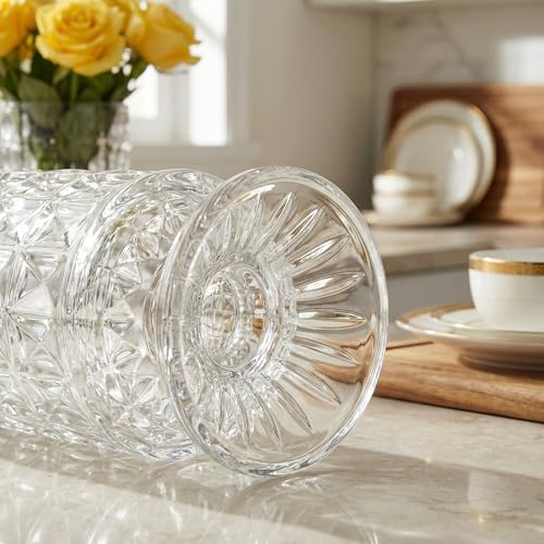 Image of Goaste 3 Pack Embossed Big Base Vase, 7 inch Crystal Glass Vase, Hydroponic Green Plant Vases, Transparent Flower Vases with Ribbed Pattern for Wedding, Dining Table Centerpieces, Home Decor, Office