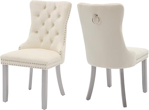 Miniatura 64 de Juego de 6 sillas de comedor marrones, sillas de comedor tapizadas con tela de lino acolchada con capitoné, con respaldo alto, ribete de tachuelas y