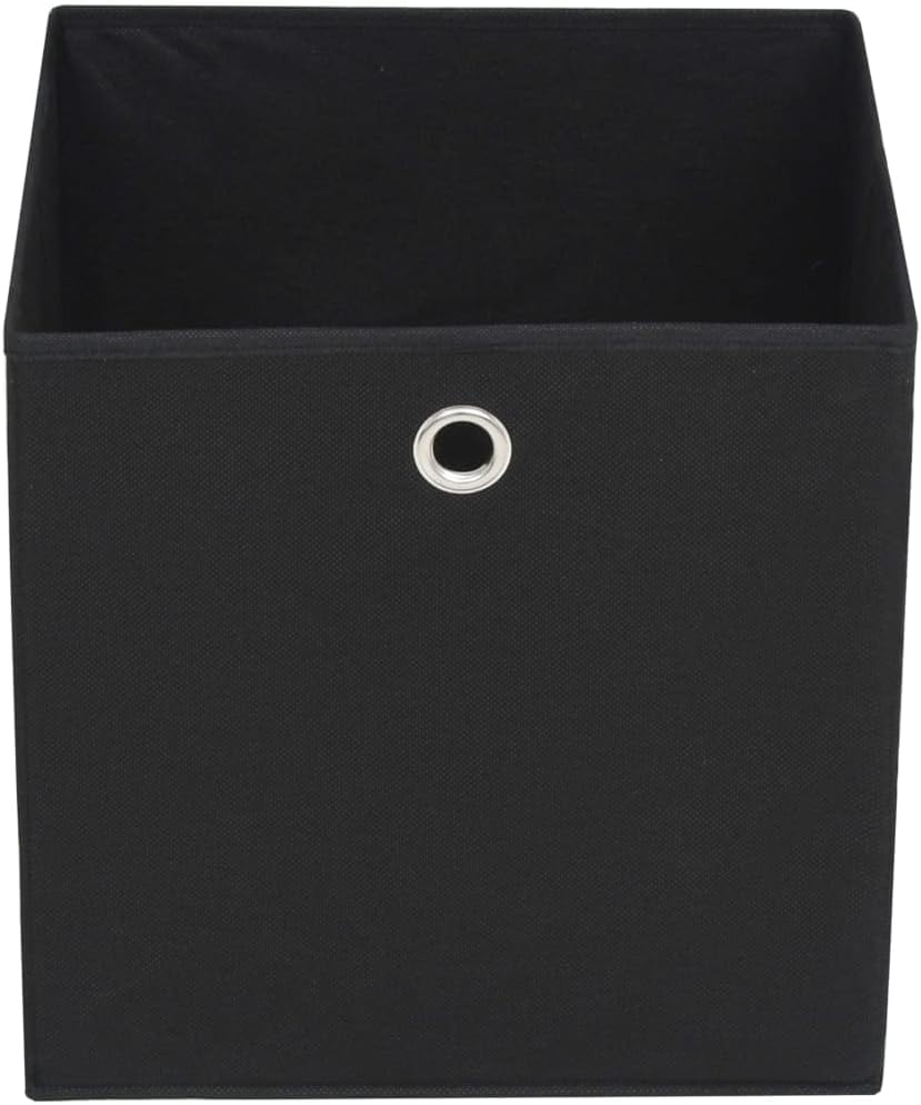 Foldable Storage Box Pack of 4 Black Non-woven Fabric for Organization, Modern Style Collapsible Boxes for Bedroom Living Room Closet, 12.6x12.6x12.6 Inch with Handles,
