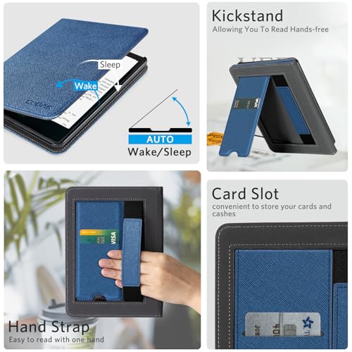 Image of CoBak Stand Case for 7 inch Kindle Paperwhite 12th Gen 2024 and Kindle Colorsoft with Hand Strap - Compatible with iPhone MagSafe, for Samsung /Belkin /Anker Wireless Charging Pads, Durable, Auto Sleep Wake
