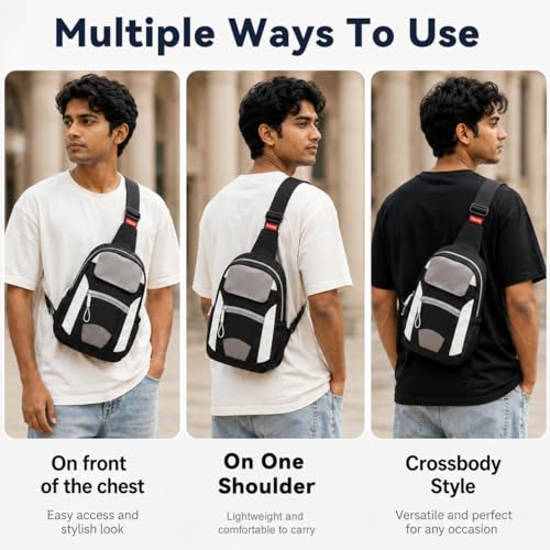 Image of GUSTAVE Small Crossbody Sling Chest Bag with Adjustable Strap, MultiPocket Daypack for Travel, Hiking, Biking, Gym, and Everyday Carry Lightweight Durable Polyester Design