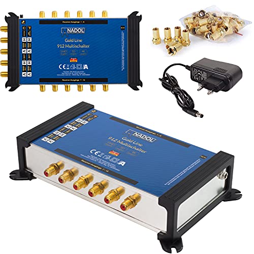 [ Test 2X SEHR GUT *] Anadol Gold Line Multischalter 9/12 für Satellit - Multiswitch für 2 Satelliten und 12 Ausgänge/Receiver - Sat-Verteiler EXT. Netzteil - Satanlage mit 21 F-Stecker Cover