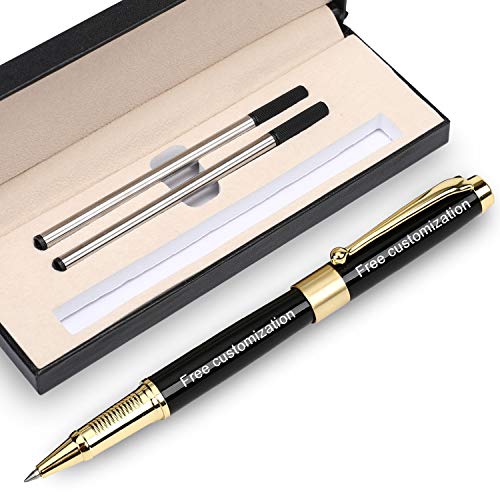 Free Engraving pen Personalized custom pens Roller Ballpen, Ballpoint pen, Ball pen, Medium Refill Pen Black Ink, Custom Gifts for Men, Women, Classy Gift Box (Black Style 2)
