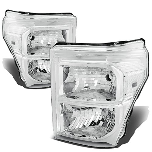 DNA Motoring HL-OH-FSU13-CH-CL1 Chrome Housing Headlights Replacement Compatible with 11-16 F-250 / F-350 / F-450 / F-550 Super Duty