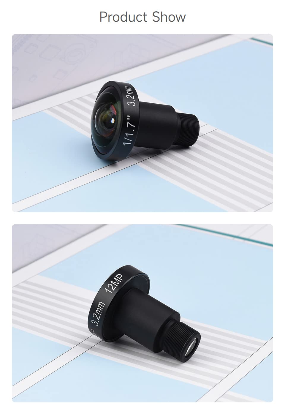 Waveshare Obiettivo M12 ad alta risoluzione, compatibile con fotocamera Raspberry Pi M12,12MP, FOV 160°, lunghezza focale 3,2 mm