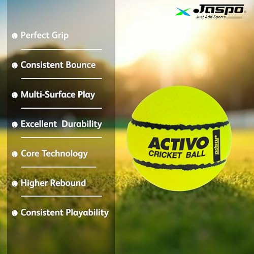 Image of jaspo Rubber,Wool Felt Activo Super Cricket Tennis Ball Light Weight 80 To 85 Grams,High Bounce,Durable,Developed With Innovative Technique,Unique Design,Match Quality,66 Mm Diameter(Pack Of 3,Green)