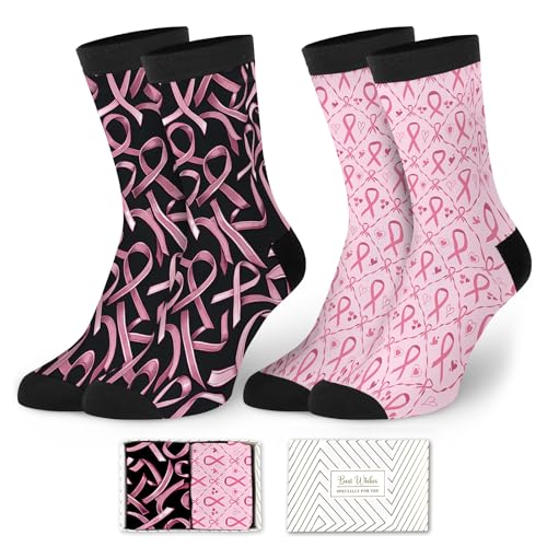 SZWNHS Breast Cancer Awareness Socks for Women Men Breast Cancer Awareness Gifts Stuff Funny Novelty Soft Cozy Crew Socks for Fun Lovers