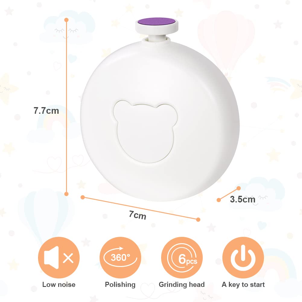 Vicloon Lime à Ongles Électrique pour Bébé,kit de Coupe-Ongles Électrique pour Bebe Alimenté par Pile avec 6 Têtes de Meulage pour Nouveau-né,Nourrisson,Enfants