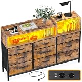 ODK Commode Chambre Adulte, Armoire de Commode avec 2 Prises de Courant, 2 USB et 10 Bandes LED de Couleur, avec 9 Tiroirs en Tissu pour Chambre à Coucher Salon, 130 * 30 * 97cm