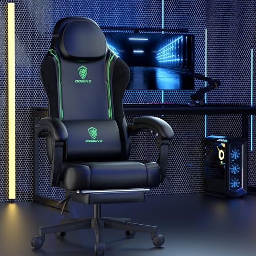 Sedia da gioco, ergonomica, in pelle PU con supporto lombare, funzione massaggio e schienale largo, portata fino a 150 kg, colore: verde - Sedia gaming - Immagine 1