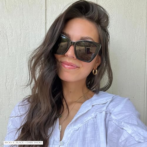 DIFF Becky II Oversized Cat Eye Sunglasses UV400, Matte Black + Purple Mirror Polarized2