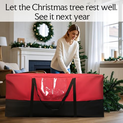 Image of Christmas Tree Storage Bag 8 Ft Artificial Tree 600D Oxford Storage Bag | Waterproof Christmas tree storage bag (48x15x22in) Dual smooth zippers, reinforced handles & label pocket dust /moisture-proof