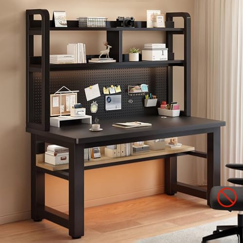 WYTTDBD 机 デスク 大人子供用 ゲーミングデスク パソコンデスク 勉強机 学習机 オフィスデスク ワークデスク 収納 デスクシェルフ付き 大容量 ペグボード 炭素鋼フレーム 耐荷重 ロータイプ 白 ダイニングテーブル pc F 140x60x169