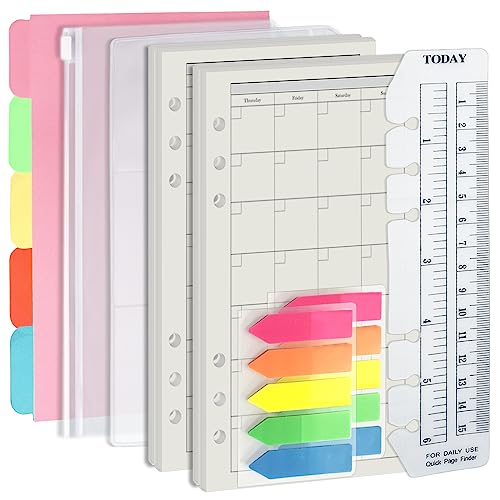 Harphia A6 6 Holes Binder Refill Value Set 90Sheets Monthly Planner Insert 5 Sheets Divider Paper Today ruler With Inch Unit Translucent Zipper Bag Pvc Card Bag 200Pcs Colorful Index Stickers