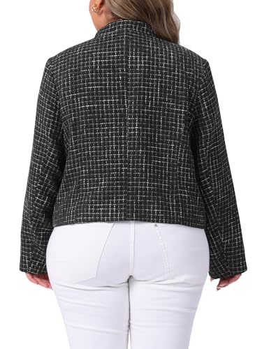 Agnes Orinda Plus Size Tweed Jackets for Women Elegant Stand Collar Button Down Cropped Blazer Jacket Business Casual Outfits4