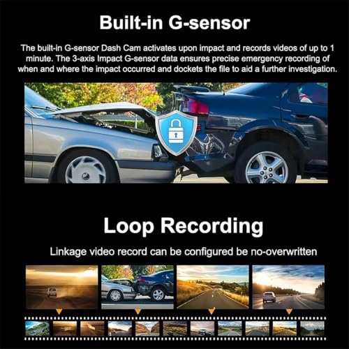 1080P 3 Channel Dash Cam, Wi-Fi DashCam, 1080P Front and Rear Inside, 2’’ Display Mini Car Camera, HDR Night Vision, Loop Recording, G-Sensor, 24H Parking Mode, 170°Wide Angle (Black) - image 4