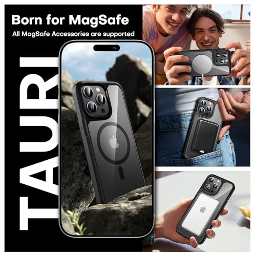 Image of TAURI for iPhone 13 Pro Case, Compatible with MagSafe, Black | with Screen Protector, Not-Yellowing Military-Grade Protection, Shockproof Slim Magnetic Case for iPhone 13 Pro