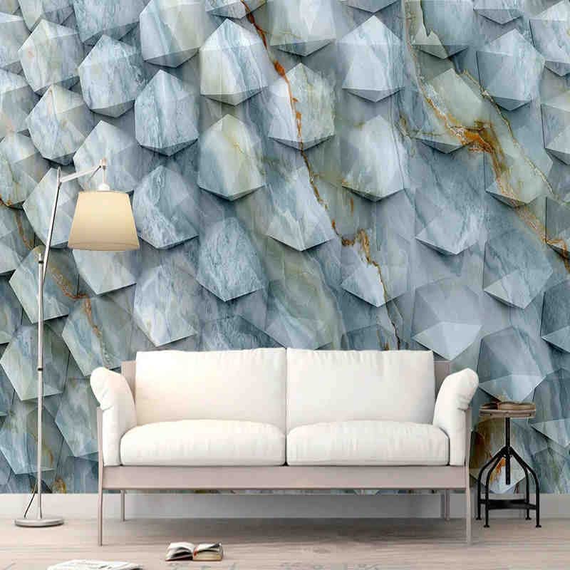 Tamaño personalizado en relieve geométrico espacio sólido patrón de mármol papel de pared respetuoso con el medio ambiente dormitorio Simple decoración del hogar Mural papel tapiz