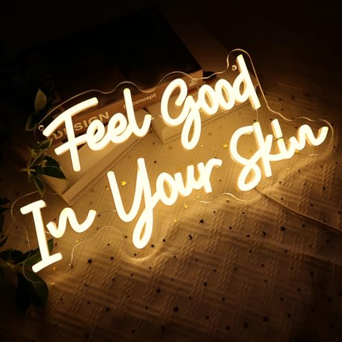 Image of Feel Good In Your Skin Neon Sign for Wall Decor, 16.54 inch x 8.27 inch Led Signs for Beauty Salon, USB Dimmable Letters Neon Lights for Business Skincare Studio Shop Facial Spa Bar Home Wall Art