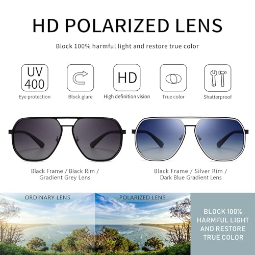 Image of SUNGAIT Polygon Aviator Sunglasses for Men Polarized Trendy Square Sun Glasses Retro Pilot Shades UV Protection