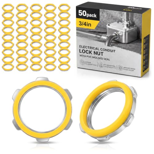 Image of Moxweyeni 50 Pcs 3 /4 Inch Electrical Conduit Lock Nut with PVC Molded Gasket Galvanized Steel Electrical Conduits Sealing Locknut for Rigid IMC Chemical Pipelines and Industry