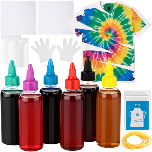 Cutecrop 37 Pcs DIY Tie Dye T-Shirt Kit 100ml Pre Filled Bottles 3.4oz US Size White Cotton T-Shirt Rubber Bands, Gloves Sealed Bag Apron Cloths for Women Men Family Friend Large Group Party Supplies