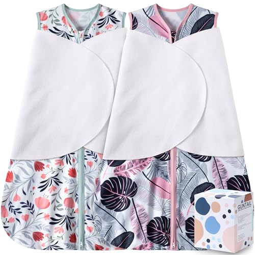 Image of GUNTAIL Newborn Sleep Sack Baby Swaddle,3-Way Adjustable Wearable Blanket,100% Rayon Cotton Swaddling sleeping bag. (Banana&Flower, 3-6 Months)