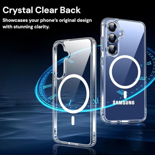 Image of Back Cover Case + Tempered Glass for Samsung Galaxy S25 5G | Mag-Safe Compatible | Transparent Mobile Phone Back Cover Case for Samsung Galaxy S 25 | Samsung S 25 5G TPU Transparent Case