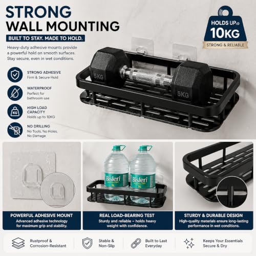 Image of TASMAX Bathroom Organiser Without Drill Suction Shelf No Drill Plastic Adhesive Suction Use Installation Transparent Pack of 1pcs (Block 2 PCS, Block Pock of 2)