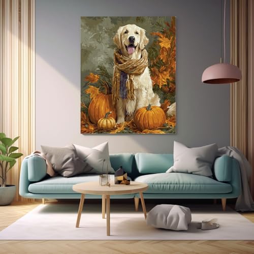 Affiche Halloween vintage citrouille et chien rétro toile murale - 4