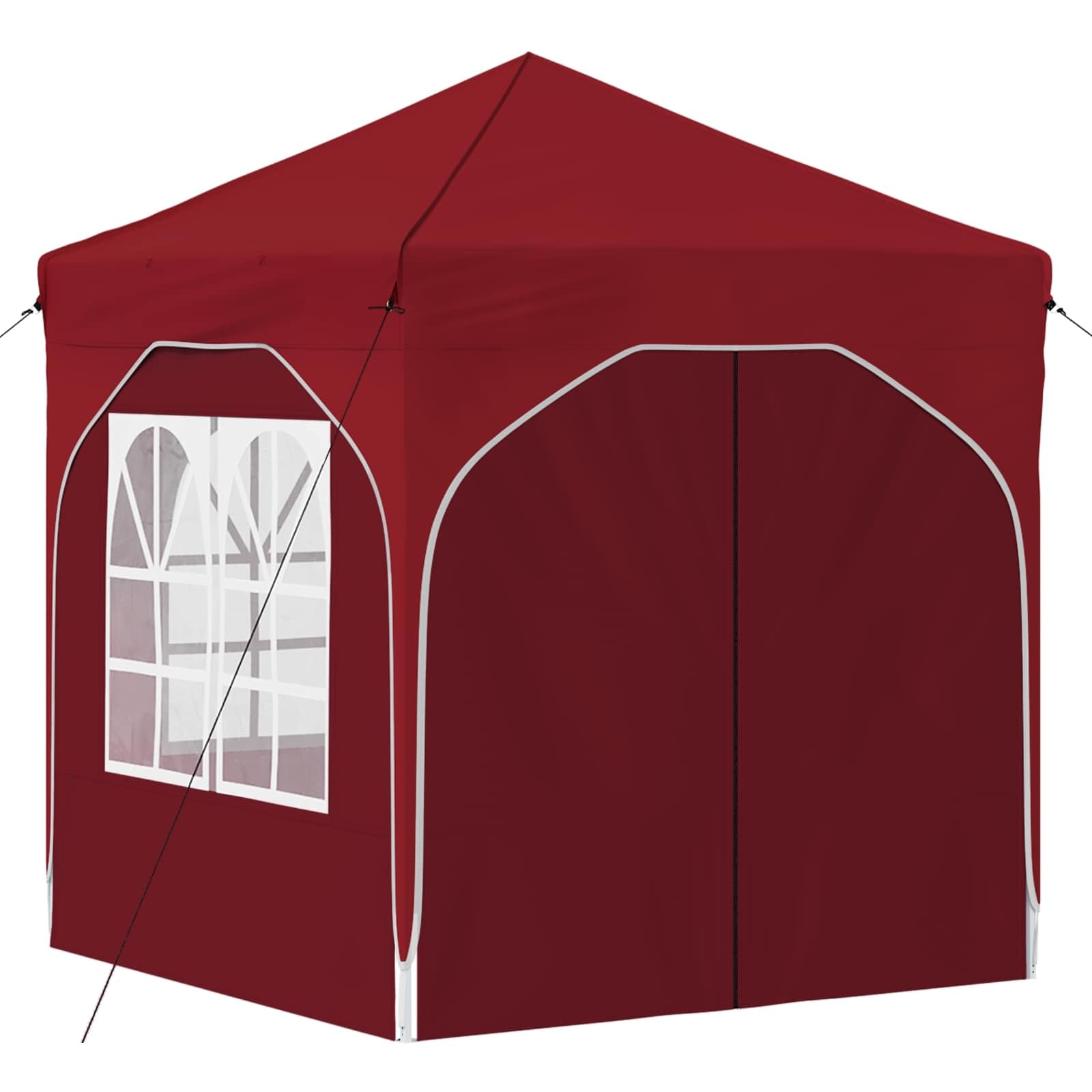 Składany namiot imprezowy 192 x 192 x 245 cm bordowy | Wodoodporna tkanina Oxford 210D, regulowana wysokość 227-245 cm, kompaktowa torba transportowa, w zestawie linki i śledzie
