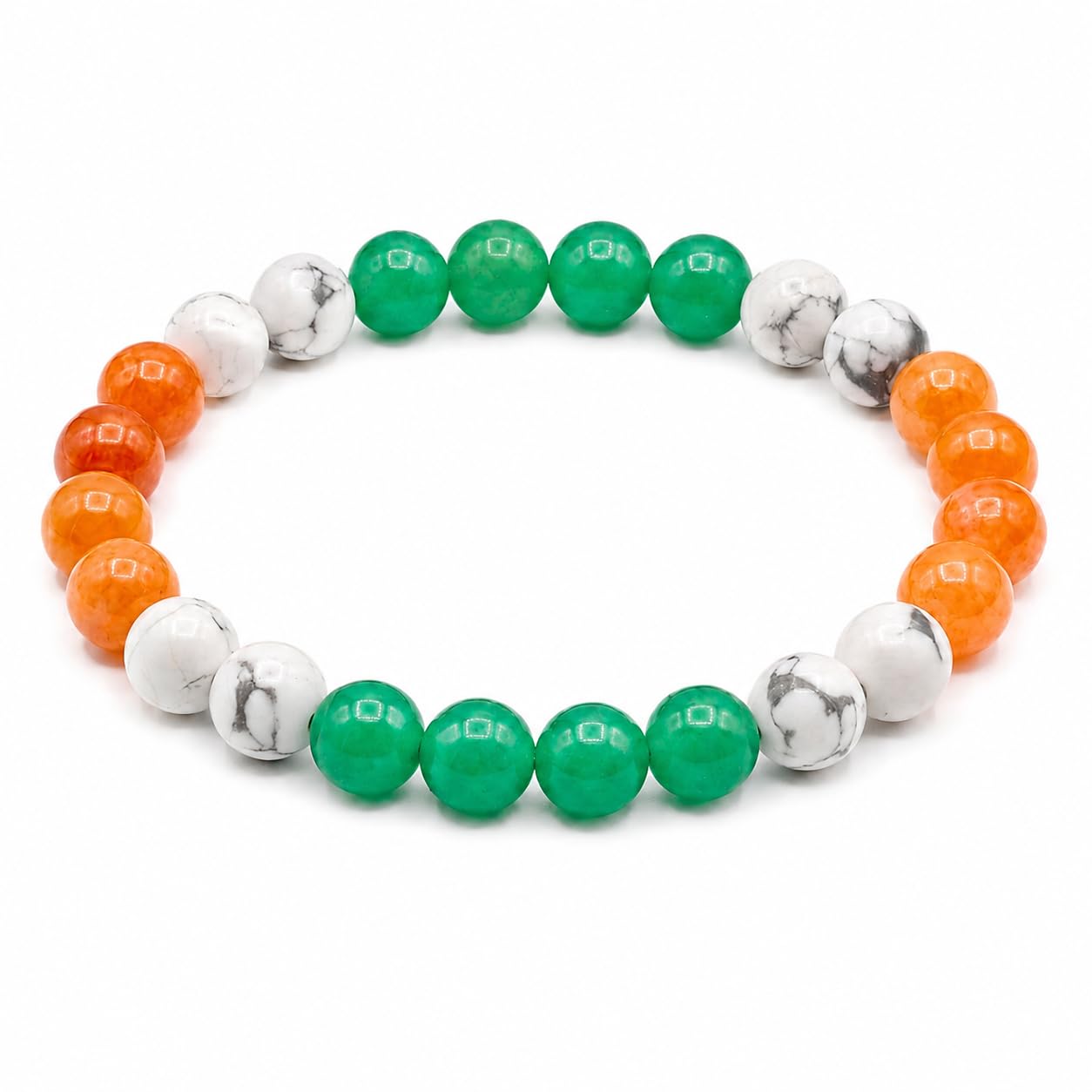 Natural Fire Agate, Howlite & Green Aventurine Bracelet for Men | 8mm Handmade Stretch Gemstone Beaded Bracelet | Premium Crystal Jewelry | Inspired by India's Tricolour | Independence Day Gift-image-46