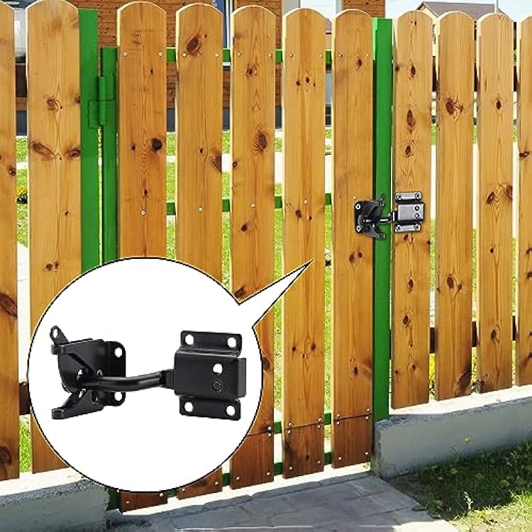 WellMade Self Locking Gate Latch Automatic Gravity Lever Door Lock for Wooden Fences, Heavy Duty Metal Gates, Vinyl Fence, Secure Pool, Garden Outdoor gate, Black with Screws