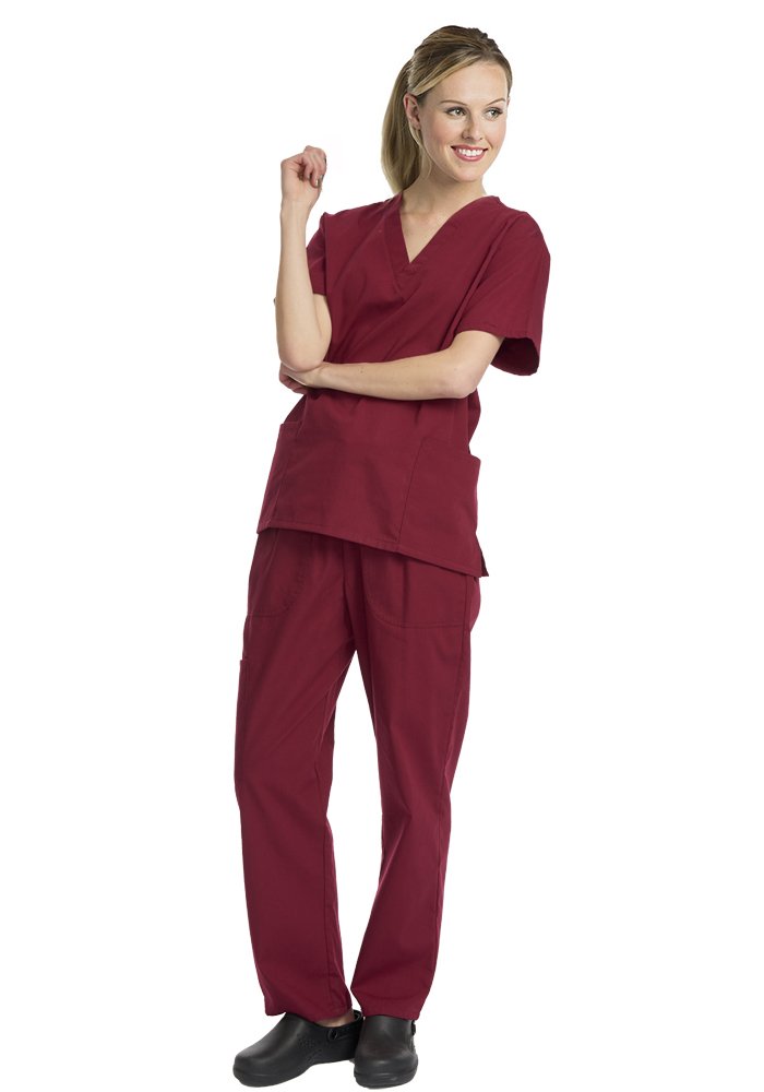 Elaine Karen Deluxe 4pk Medical Scrubs For Women Nurse Uniform Set Solid V-Neck
