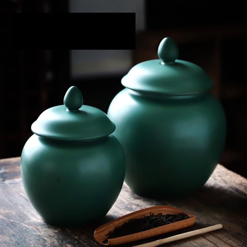 Lata de té Caja de té cerámica (Grande y pequeña), Recipiente hermético for, Tarro for almacenar, for Negro Verde, General Carrito de té(B)