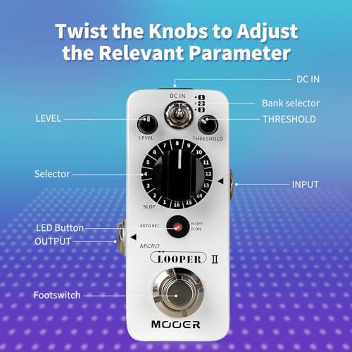 Image of MOOER Micro Looper II Guitar Loop Effect Pedal 480 Minutes | AUTO REC Function, 480 Minutes Recording Time, 3 Saving Banks and 16 Slots Per Bank, Durable Metal Box