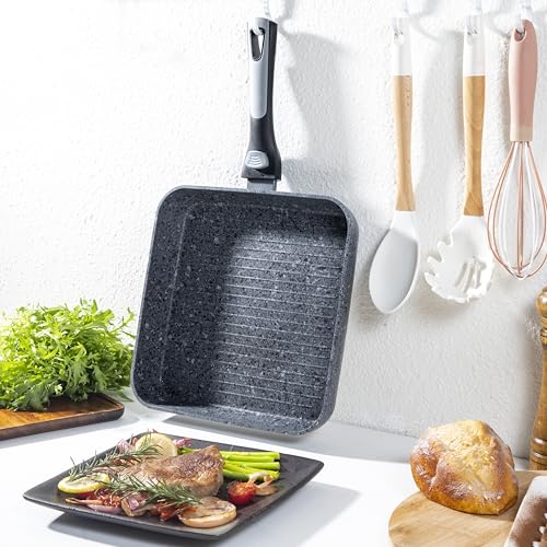 HOUSZY Non-Stick Grill Pan with Removable Bakelite Handle 26cm – Grill Pan for All Hobs – Non-Stick, Food-Safe, Eco-Friendly Aluminium Build - Image 5