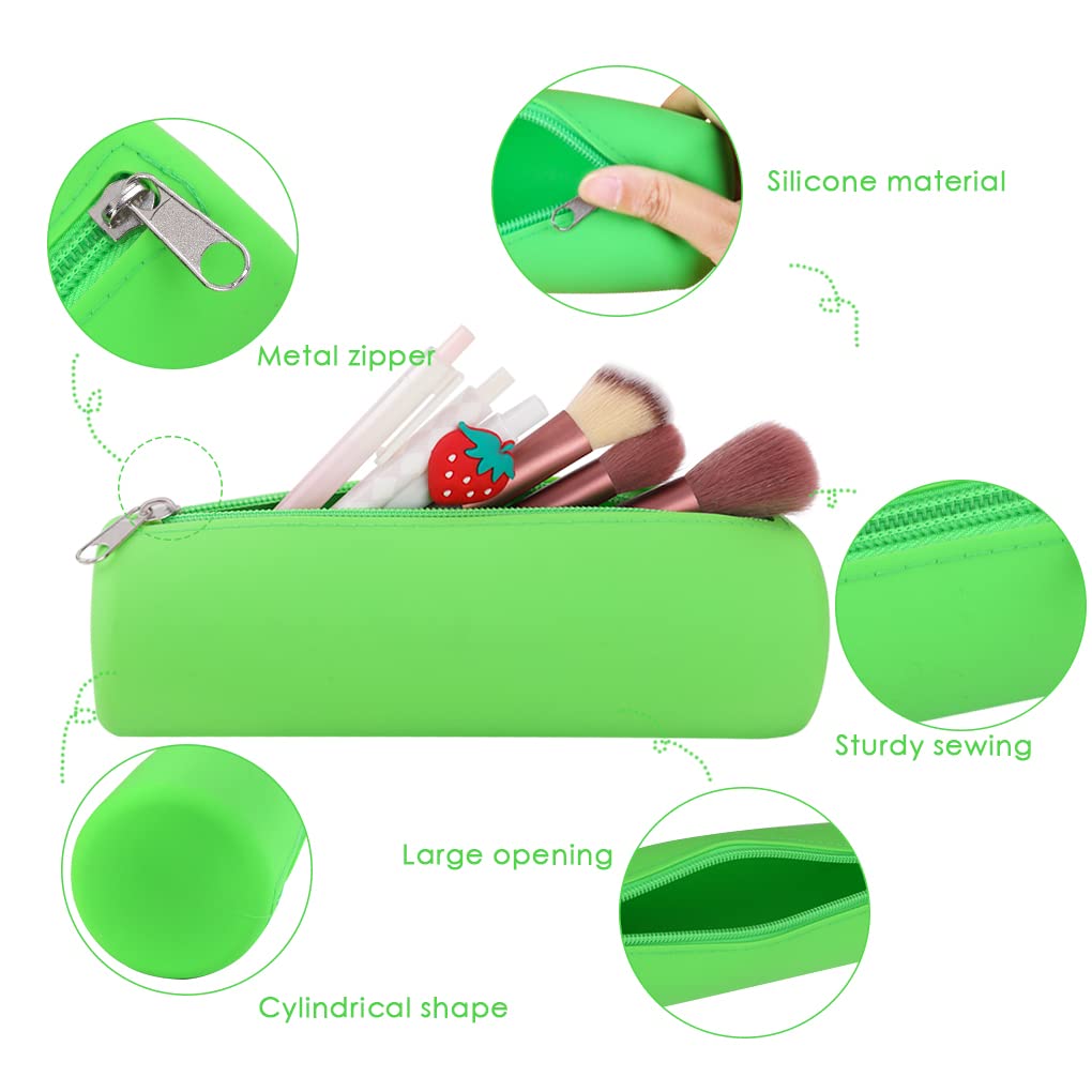 Oyachic Silicone Waterproof Pencil Case Cylinder Pencil Pen Pouch Bag Stationery Organizer for School College Office Student Adults (Green) - Image 4