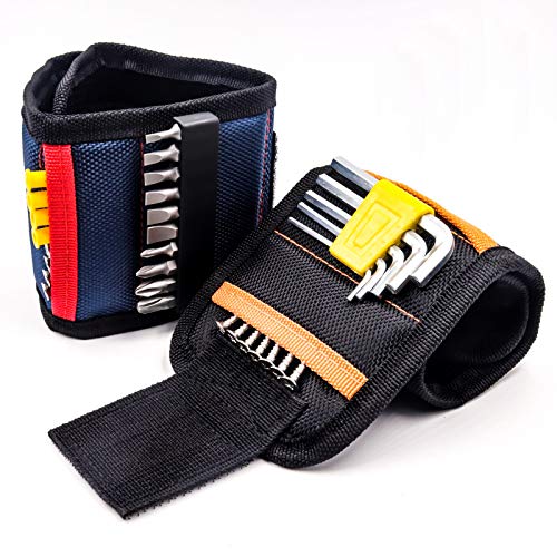 2 Pack Magnetic Wristband with Strong Magnets for Holding Screws Nails Drill Bits, Best Tool Gift for Men, DIY Handyman, Father, Husband, Boyfriend,15 Pieces Powerful Magnets with Pocket