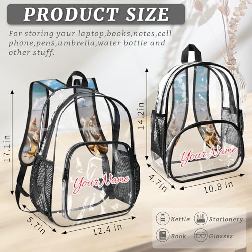 Personalized Small Clear Backpack Stadium Approved Heavy Duty PVC Plastic Custom Transparent Backpacks See Through Bag with Name, Starfish Beach Theme4