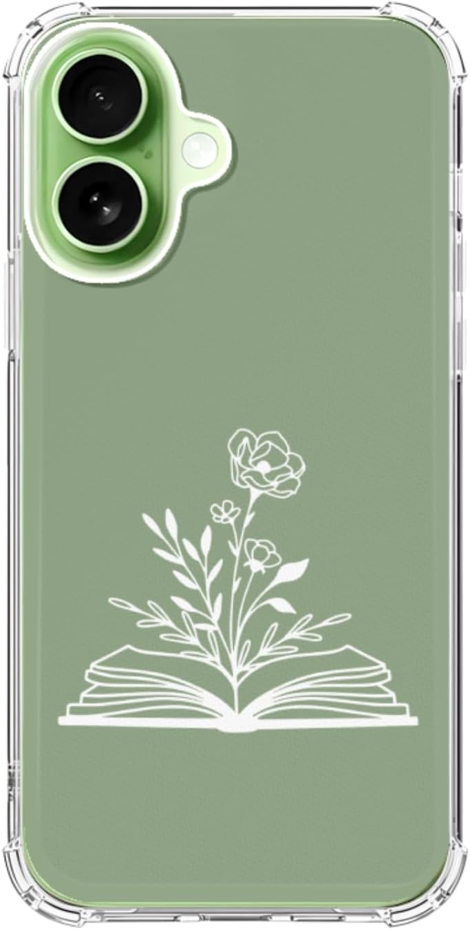 Mabluworqe Sage Green Flowers Bookish Phone Case Compatible with iPhone 17, Book Lover Phone Cover for iPhone 17